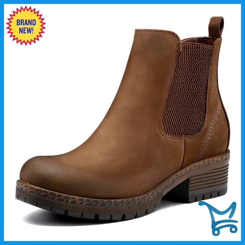 Women's Chelsea Ankle Boots Side Zipper Chunky Block Low Heel Lug Sole